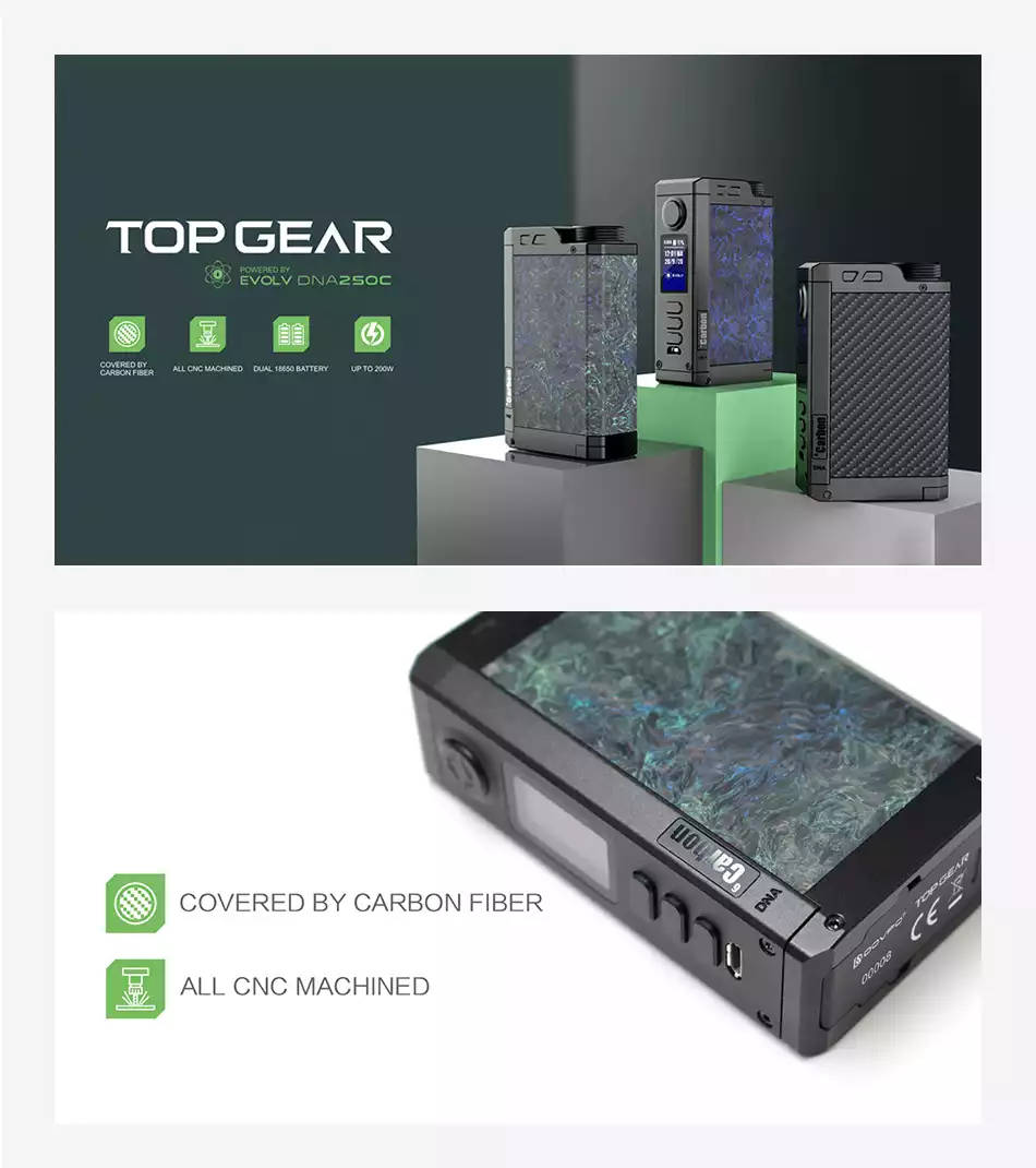 mod Top Gear DNA250C black carbon grid